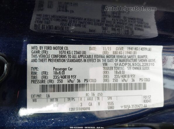 1FADP3L93GL228310 2016 FORD FOCUS ST Dark Blue Widok komory silnika