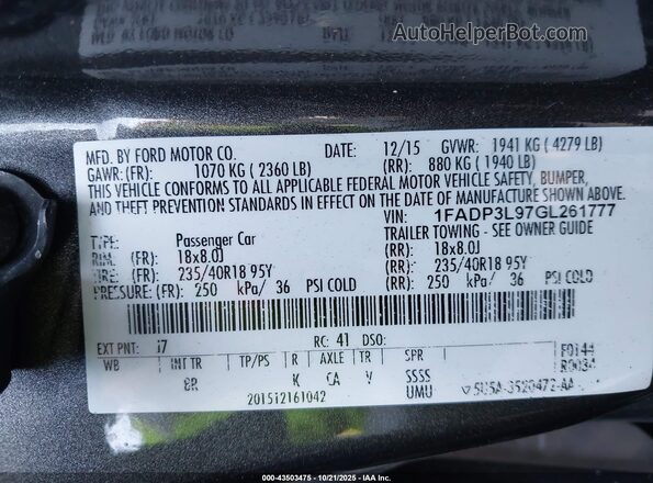 1FADP3L97GL261777 2016 FORD FOCUS ST Gray Vista del compartimento del motor