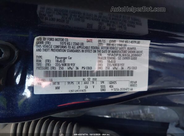 1FADP3L9XGL208667 2016 FORD FOCUS ST Blue Engine compartment view