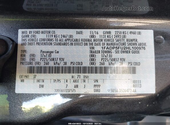 1FADP5FU2HL100976 2017 FORD C-MAX ENERGI Gray ძრავის განყოფილების ხედი