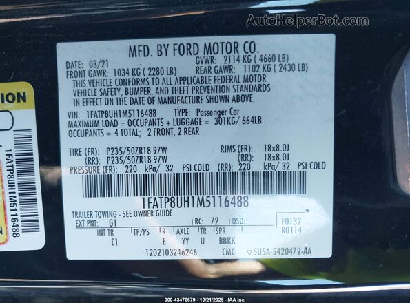 1FATP8UH1M5116488 2021 FORD MUSTANG Black Engine compartment view