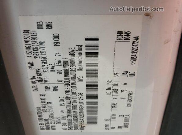 1FBAX2CM0GKB12696 2016 FORD TRANSIT Белый Вид наклейки с VIN-кодом