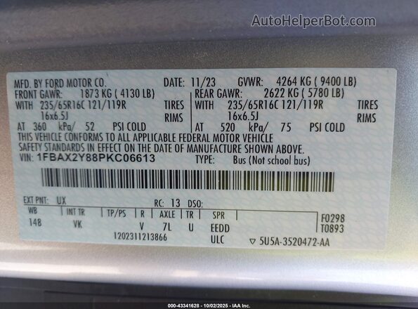 1FBAX2Y88PKC06613 2023 FORD PASSENGER Серебряный Вид подкапотного пространства