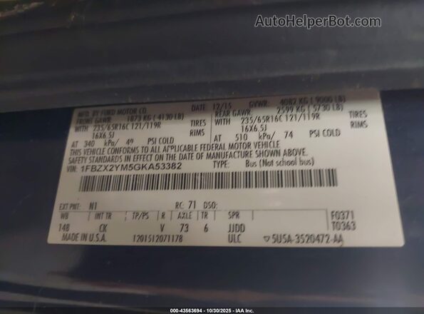 1FBZX2YM5GKA53382 2016 FORD TRANSIT-350 Blue Vista del compartimento del motor
