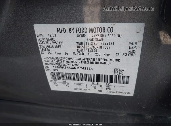 1FM5K8AB6NGC42364 2022 FORD POLICE INTERCEPTOR Серый Вид подкапотного пространства