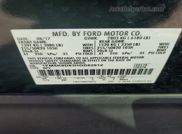 1FM5K8D83HGD82912 2017 FORD FORD EXPLORER Черный Панорамный вид салона 360°