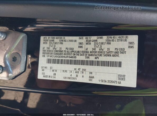 1FMCU0GD0HUF04655 2017 FORD ESCAPE Черный Вид подкапотного пространства
