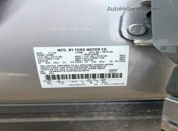 1FMSK7FH2PGC03476 2023 FORD FORD EXPLORER Silver Vista interior de 360 grados