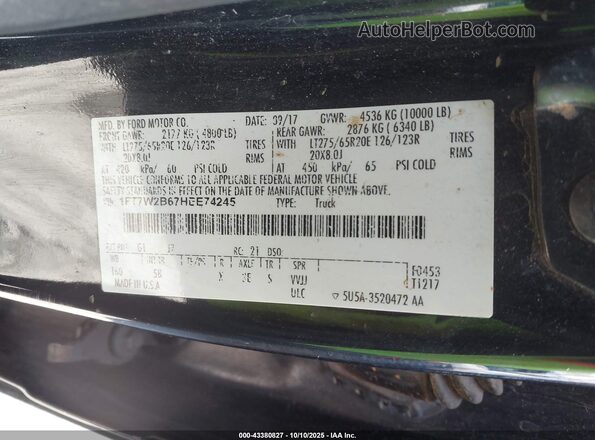 1FT7W2B67HEE74245 2017 FORD F-250 Черный Вид подкапотного пространства