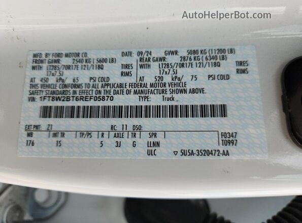 1FT8W2BT6REF05870 2024 FORD F250 White Вид підкапотного простору