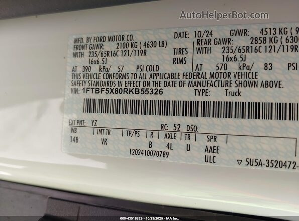 1FTBF5X80RKB55326 2024 FORD TRANSIT-350 Белый Вид подкапотного пространства