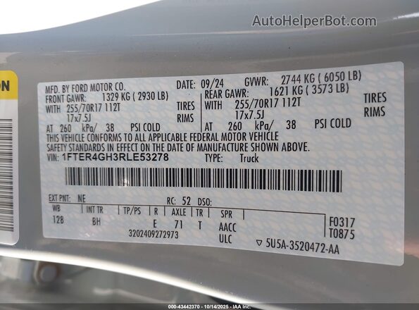 1FTER4GH3RLE53278 2024 FORD RANG Gray ძრავის განყოფილების ხედი