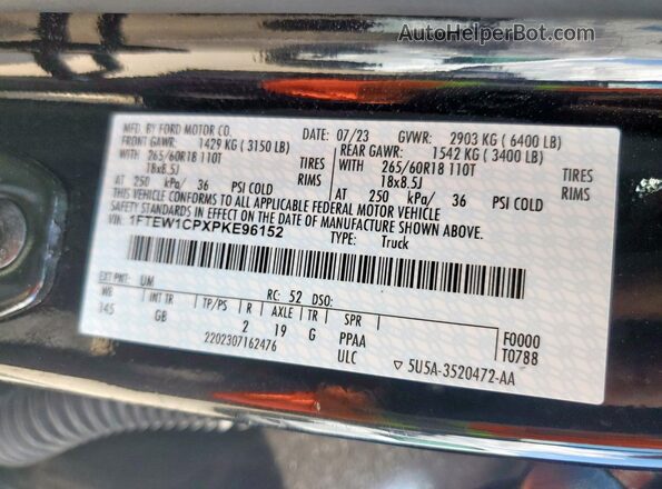 1FTEW1CPXPKE96152 2023 FORD F150 Черный Вид подкапотного пространства
