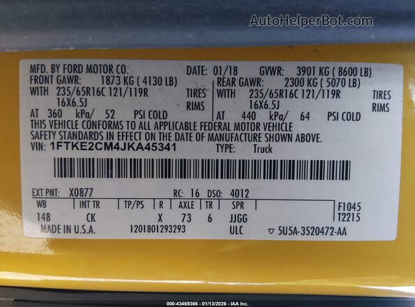 1FTKE2CM4JKA45341 2018 FORD TRANSIT-150 Желтый Вид подкапотного пространства