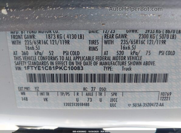 1FTYE1C81PKC10083 2023 FORD TRANSIT-150 Белый Вид подкапотного пространства