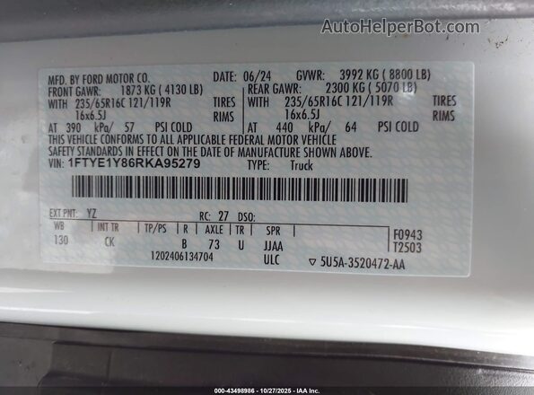 1FTYE1Y86RKA95279 2024 FORD TRANSIT-150 Белый Вид подкапотного пространства
