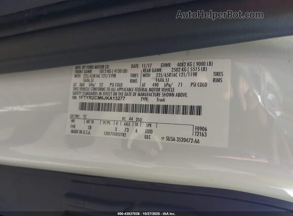 1FTYR2CM6JKA13277 2018 FORD TRANSIT-250 Белый Вид подкапотного пространства
