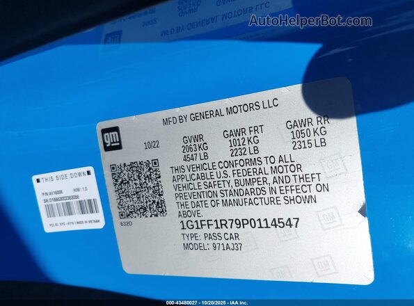 1G1FF1R79P0114547 2023 CHEVROLET CAMARO Синий Вид подкапотного пространства