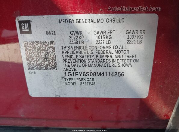1G1FY6S08M4114256 2021 CHEVROLET BOLT Red Widok komory silnika