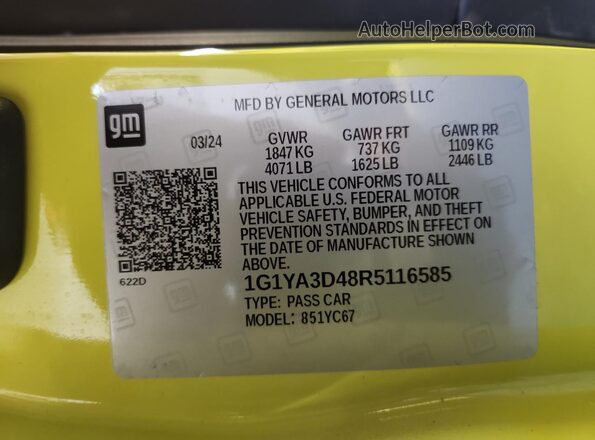 1G1YA3D48R5116585 2024 CHEVROLET CORVETTE Yellow VIN sticker view