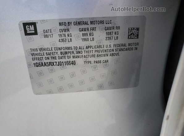 1G6AA5RX7J0116640 2018 CADILLAC ATS White VIN sticker view
