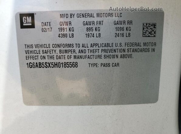 1G6AB5SX5H0185568 2017 CADILLAC ATS Белый Вид подкапотного пространства