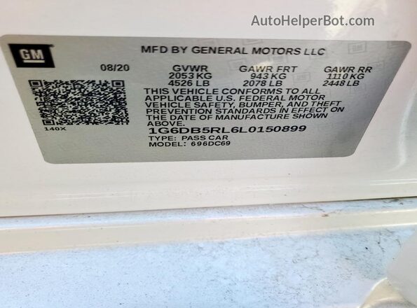 1G6DB5RL6L0150899 2020 CADILLAC CT4 Белый Вид подкапотного пространства