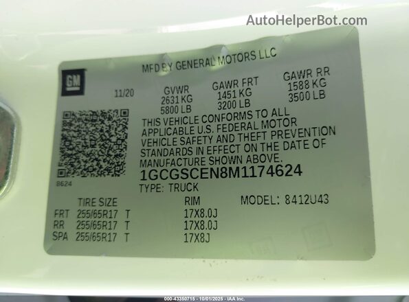 1GCGSCEN8M1174624 2021 CHEVROLET COLORADO Белый Вид подкапотного пространства