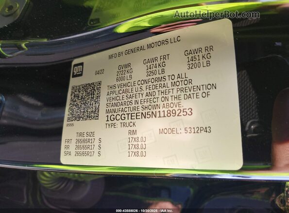 1GCGTEEN5N1189253 2022 CHEVROLET COLORADO Черный Вид подкапотного пространства
