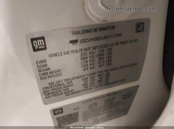 1GCUYGED1MZ413769 2021 CHEVROLET SILVERADO Белый Вид подкапотного пространства