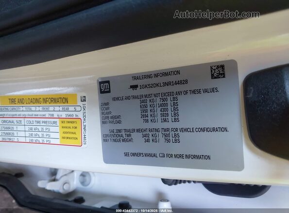 1GKS2DKL3NR144828 2022 GMC YUKON Белый Вид подкапотного пространства