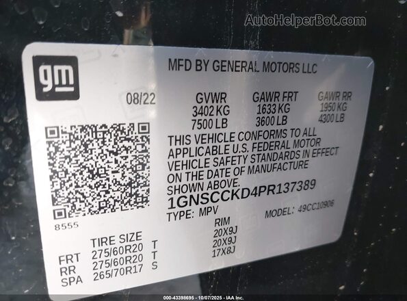 1GNSCCKD4PR137389 2023 CHEVROLET SUBURBAN Черный Вид подкапотного пространства