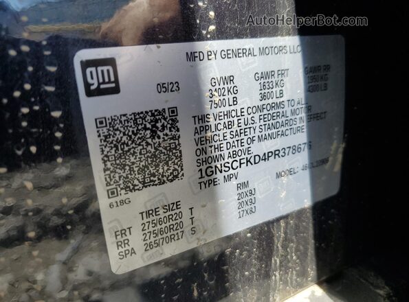 1GNSCFKD4PR378676 2023 CHEVROLET SUBURBAN Серый Панорамный вид салона 360°