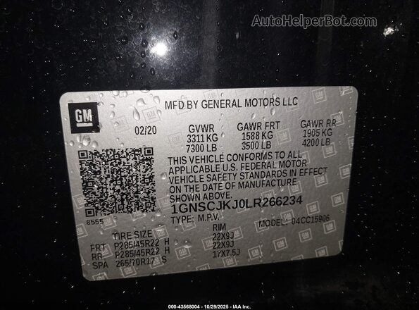1GNSCJKJ0LR266234 2020 CHEVROLET SUBURBAN Черный Вид подкапотного пространства