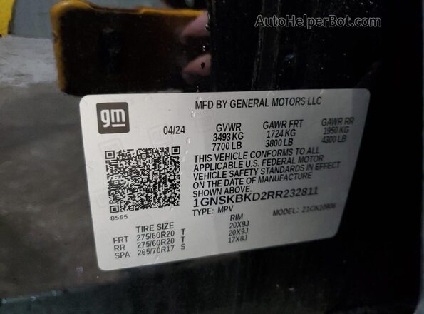 1GNSKBKD2RR232811 2024 CHEVROLET SUBURBAN Black VIN sticker view