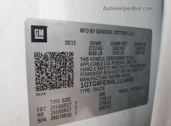 1GTG6FEN0L1114082 2020 GMC CANYON Белый Вид подкапотного пространства