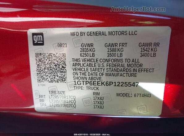 1GTP6EEK6P1225547 2023 GMC CANYON Red Engine compartment view