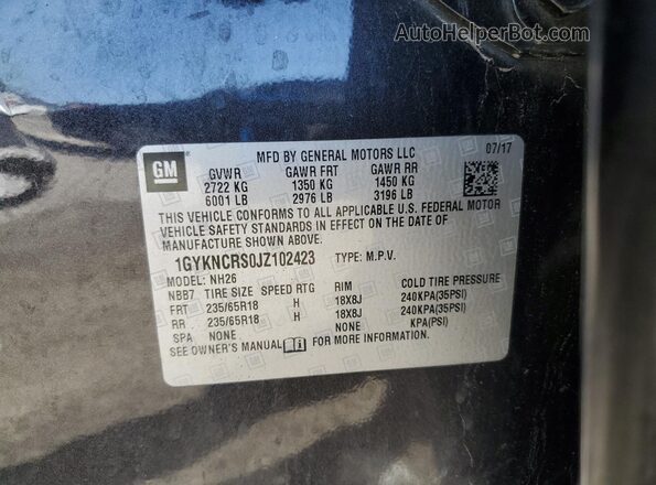 1GYKNCRS0JZ102423 2018 CADILLAC XT5 Черный Вид наклейки с VIN-кодом