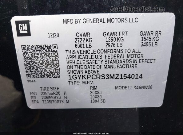 1GYKPCRS3MZ154014 2021 CADILLAC OTHER Черный Вид подкапотного пространства