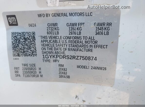 1GYKPDRS2RZ750874 2024 CADILLAC OTHER Белый Вид подкапотного пространства