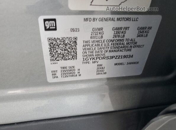 1GYKPDRS3PZ219034 2023 CADILLAC OTHER Silver Widok naklejki z numerem VIN