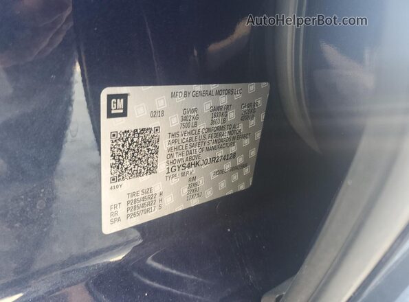 1GYS4HKJ0JR274128 2018 CADILLAC ESCALADE Черный Вид наклейки с VIN-кодом