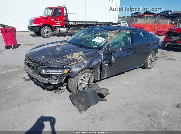 1HGCV3F56KA016365 2019 HONDA ACCORD HYBRID Gray Vista tres cuartos delantera izquierda