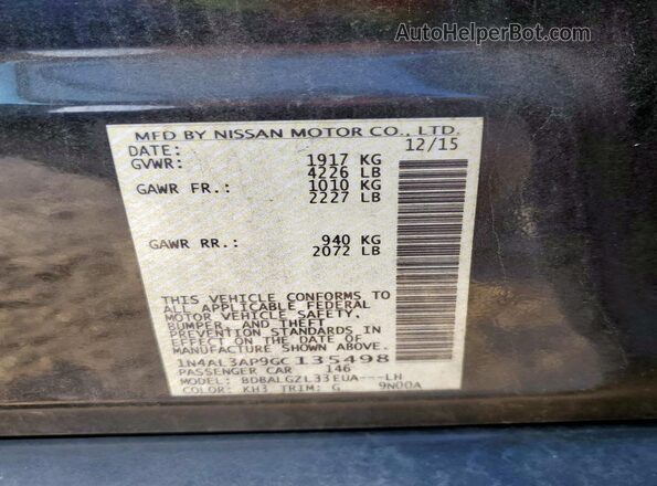 1N4AL3AP9GC135498 2016 NISSAN ALTIMA Black Widok naklejki z numerem VIN