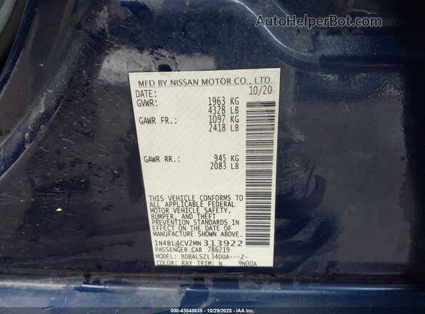 1N4BL4CV2MN313922 2021 NISSAN ALTIMA Blue Widok komory silnika