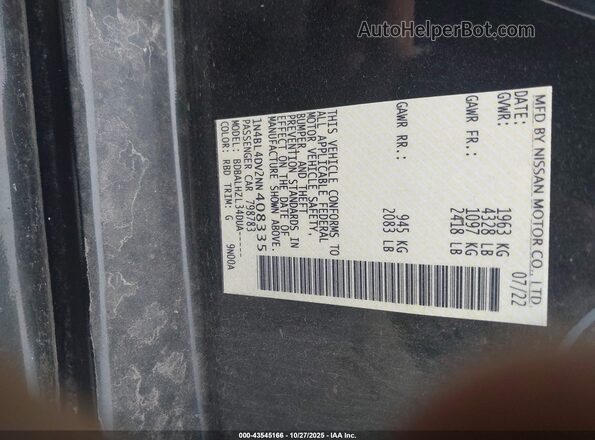 1N4BL4DV2NN408335 2022 NISSAN ALTIMA Черный Вид подкапотного пространства
