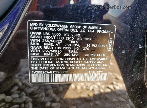 1V25E2CA4LC226809 2020 VOLKSWAGEN ATLAS Черный Вид подкапотного пространства
