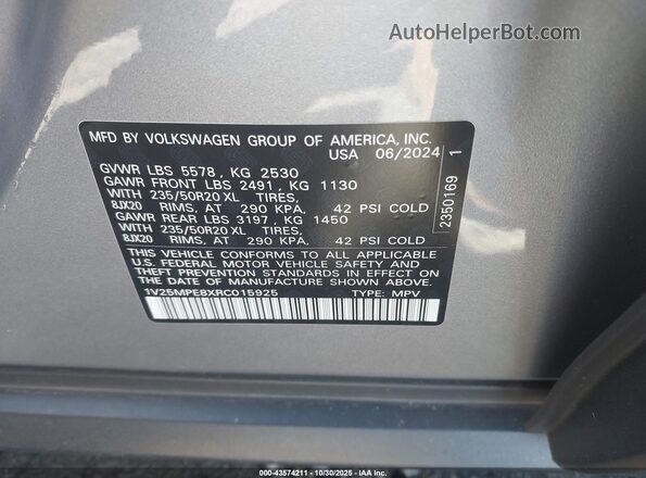 1V25MPE8XRC015925 2024 VOLKSWAGEN ID.4 Серебряный Вид подкапотного пространства