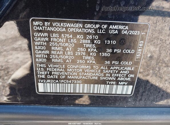 1V2JR2CA1PC547330 2023 VOLKSWAGEN ATLAS Black Vista del compartimento del motor