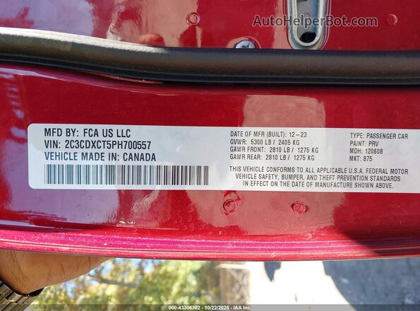 2C3CDXCT5PH700557 2023 DODGE CHARGER Maroon ძრავის განყოფილების ხედი